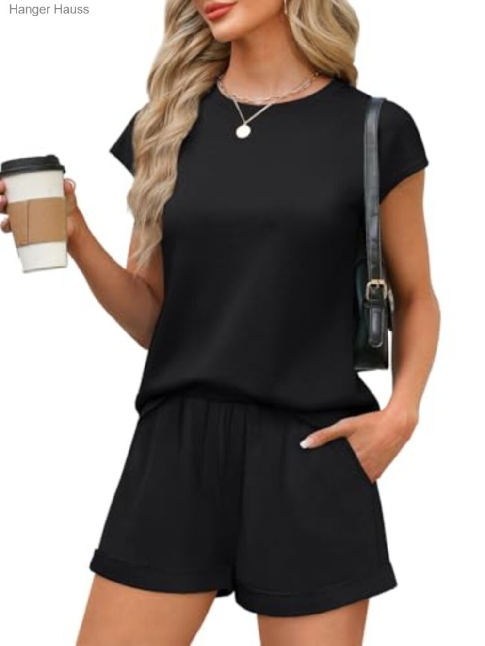 Cap Sleeve Lounge Set With Shorts Side Pockets